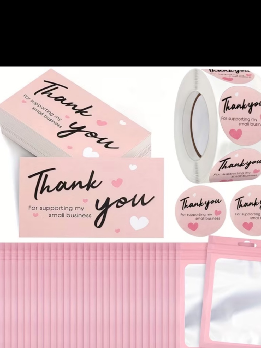 600pcs Pink "Thank You" Stickers,Cards and Bags Bundle